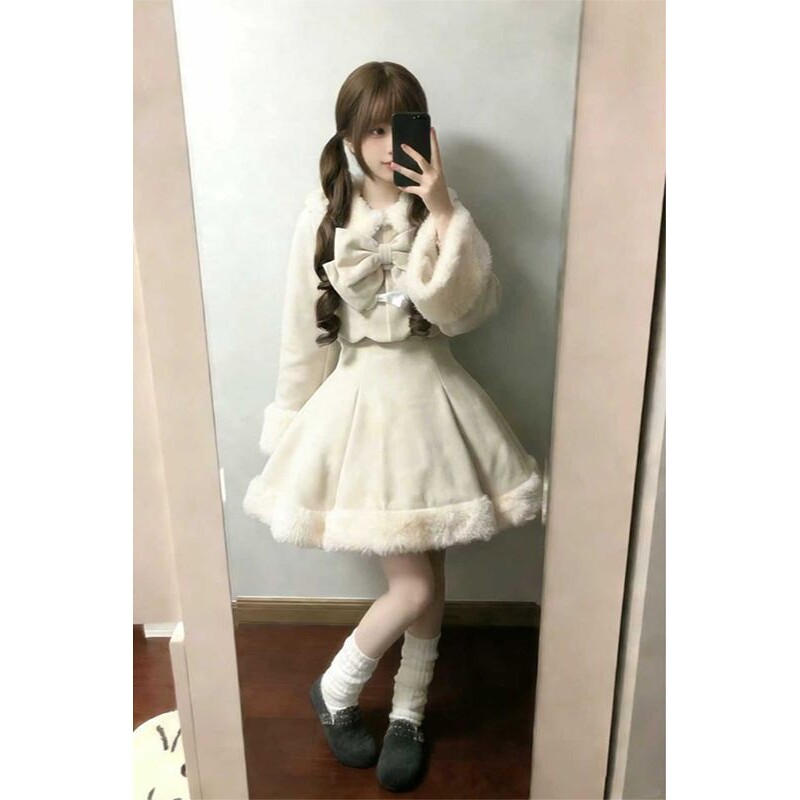 【诗梦柔雪】清新千金感连衣裙+外套两件套女甜美感Lolita系穿搭