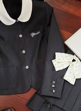 椿岛森原创【小椿茶】西装学院风jk制服四粒扣小香风西服长裙套装