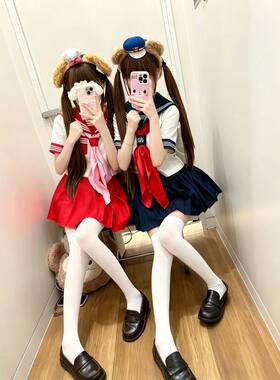 日系JK红领白三本水手服学院风红色百褶裙基础款校供感夏服套装女