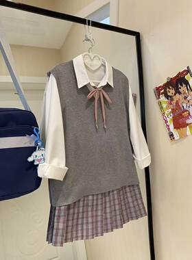 【茶茶家】原创jk制服日系正版格裙背心学院风秋冬季叠穿马甲套装