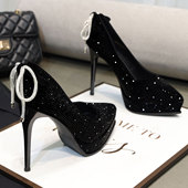 法式 水钻尖头细跟绝美单鞋 名媛风优雅超高防水台高跟鞋 女2025春季
