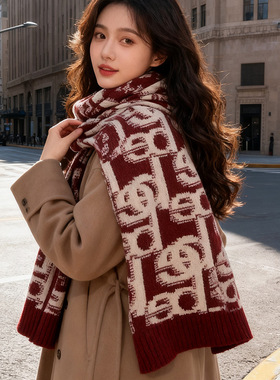 高级感仿羊绒围巾女冬季韩系复古加厚保暖防寒围脖学生情侣披肩潮