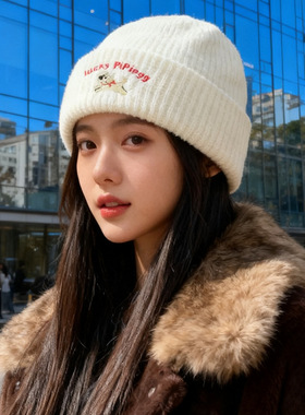可爱小狗刺绣针织毛线帽子女2025新款秋冬显脸小百搭大头围冷帽男