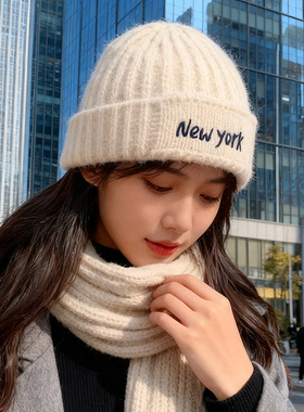 2025新款字母刺绣针织毛线帽子女士冬季保暖防寒冷帽显脸小包头帽