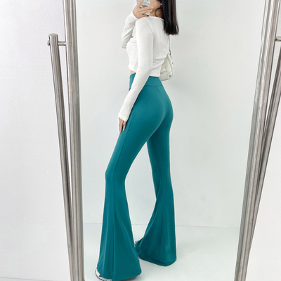 高腰欧美纯色加长喇叭裤