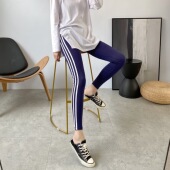 女装 女外穿打底裤 韩版 修身 三条杠高腰弹力运动紧身九分裤 春夏新款
