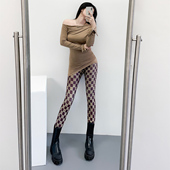 女薄款 春季 百搭高腰高弹小脚裤 牛奶丝印花格子打底裤 包臀紧身 新款