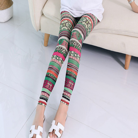 夏季薄款网纱印花涂鸦透气打底裤防晒紧身九分裤防勾丝高弹大码女