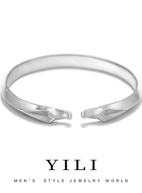 小众设计「幸运马蹄铁」手镯纯银男士简约高级感潮流足银999镯子