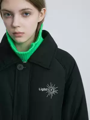 EKCOOKIES ORIGINAL DESIGNER PRINTED LAPEL DRAWSTRING WAIST PROFILE COTTON COAT WINDBREAKER LONG JACKET