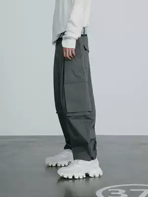 EKCOOKIES original designer waist stripe stitching large pocket loose three-dimensional beam leg overalls men and women