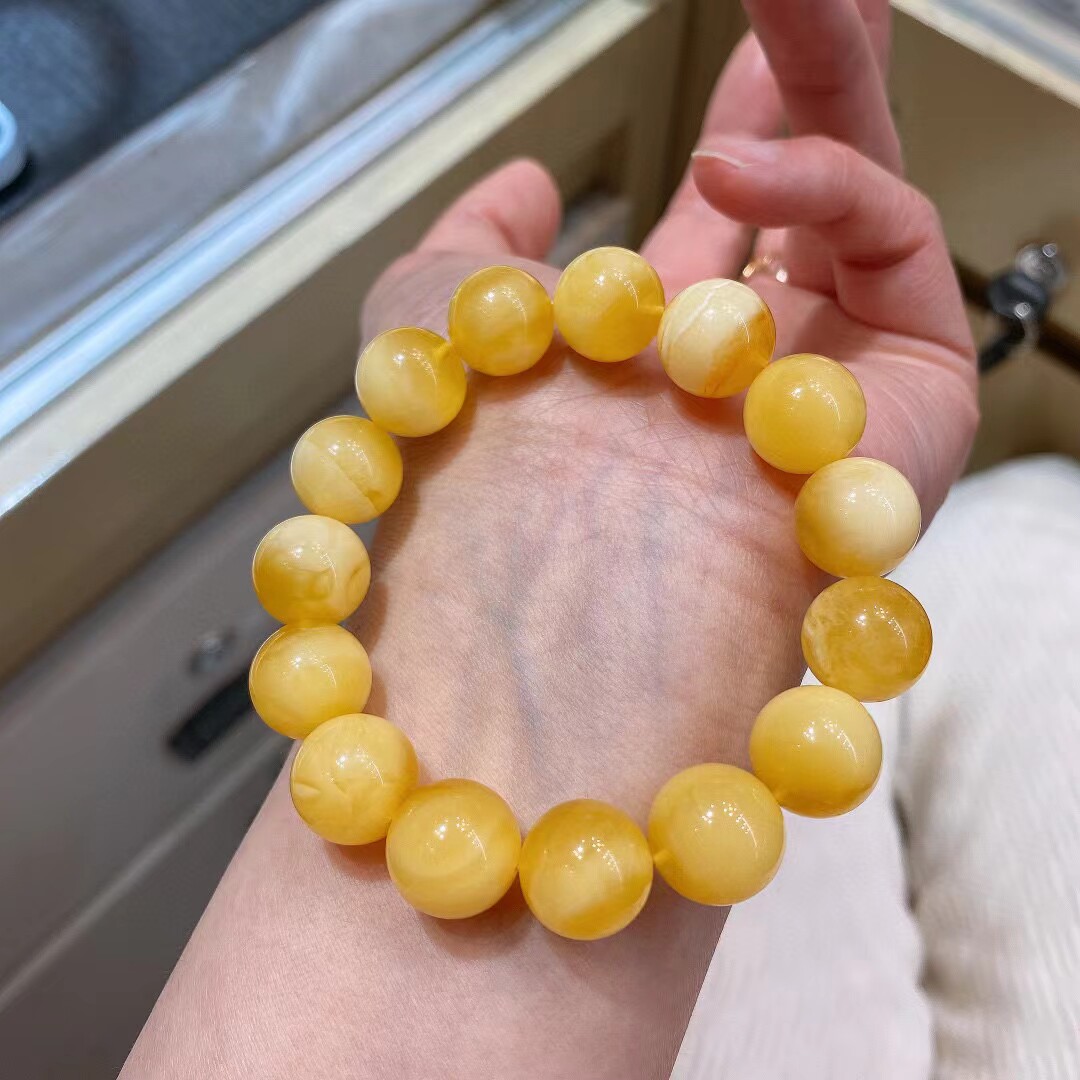 天然金绞白蜜蜡手链