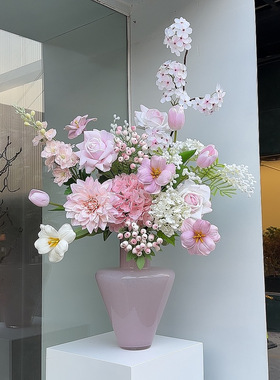 【粉黛佳人】原创设计高质感粉香槟绿色仿真花成品插花餐桌花艺