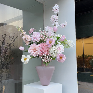 【粉黛佳人】原创设计高质感粉香槟绿色仿真花成品插花餐桌花艺