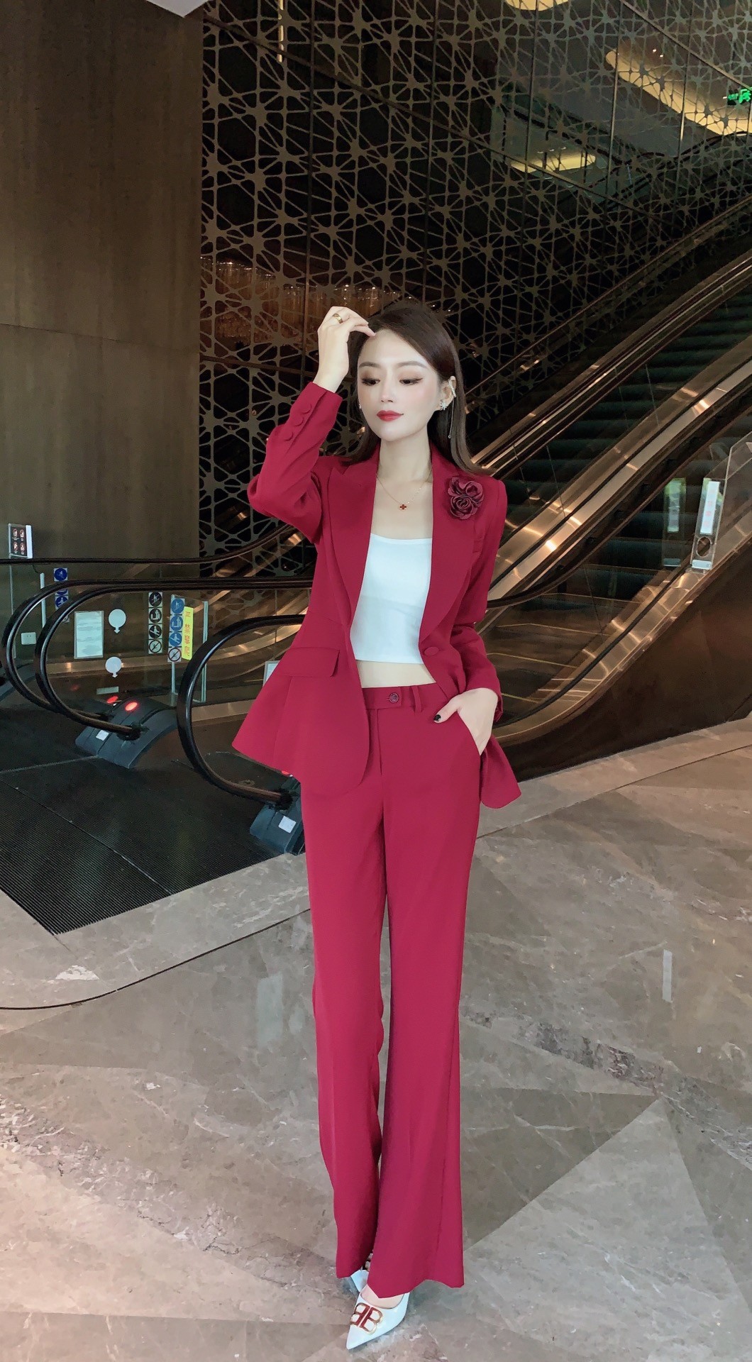 特价XL码高定专柜御姐风新款西装领收腰显瘦时尚商务教师西装套装