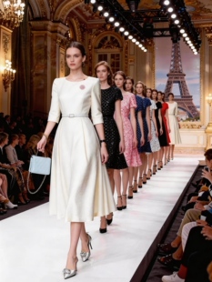 26年新款连衣裙专柜大牌风轻奢系列圆领连衣裙配腰带显瘦大摆裙