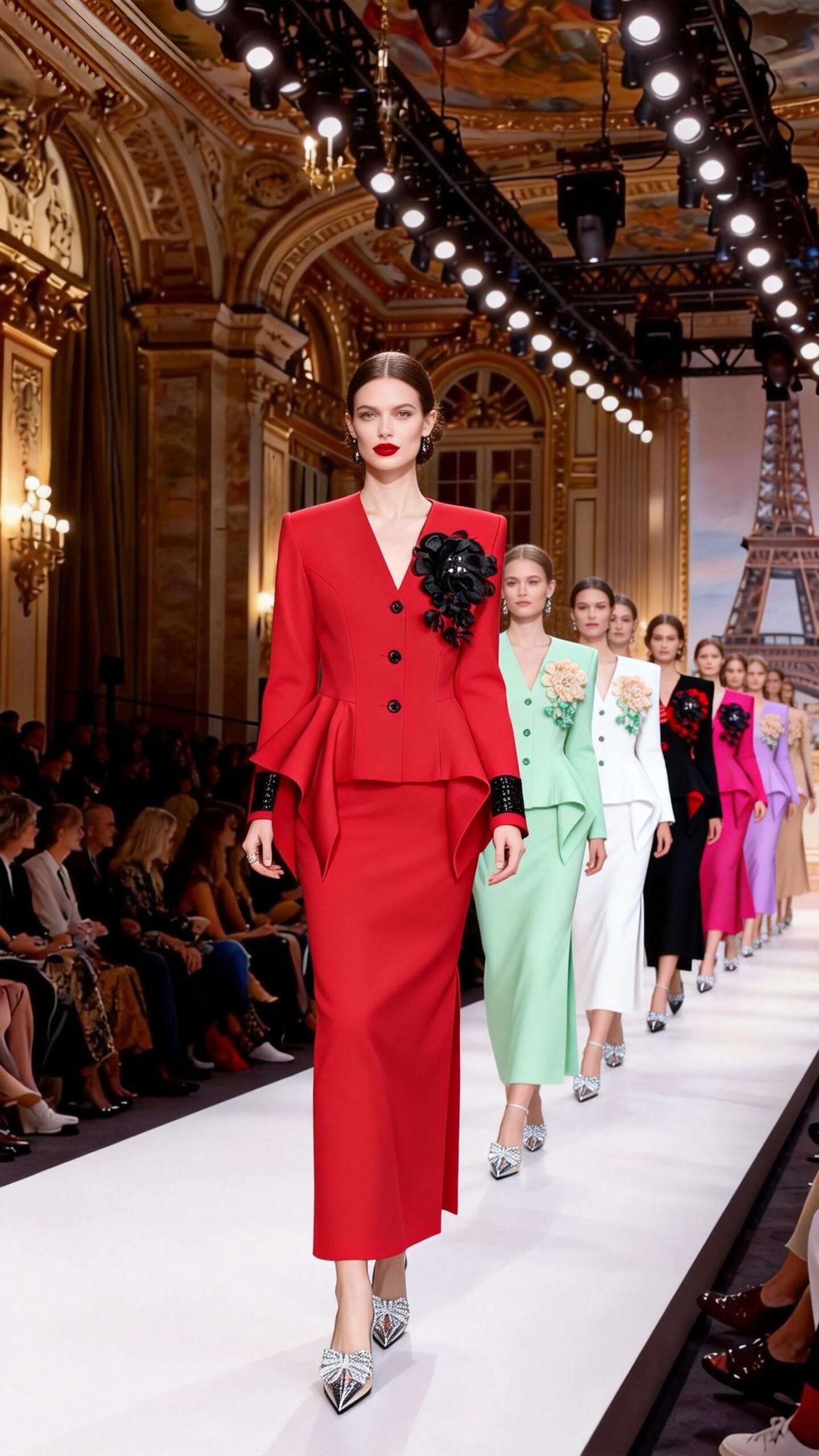 秀场同款26年新款套装裙外套配半裙修身长款开叉套装裙配胸花可拆