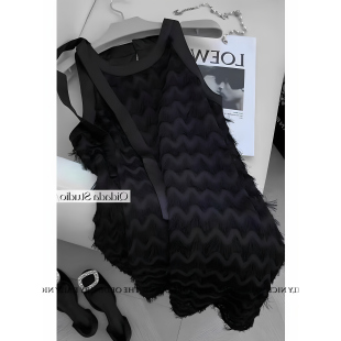 高级感小众设计流苏无袖 背心裙韩系气质休闲挂脖连衣裙子夏季