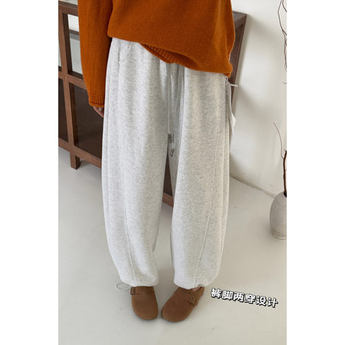 加绒加厚灰色抽绳束脚弯刀卫裤