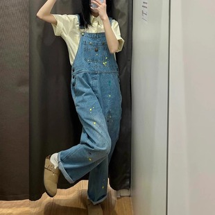 日系少女牛仔背带裤春夏季可爱手工涂鸦减龄直筒工装休闲连体裤子