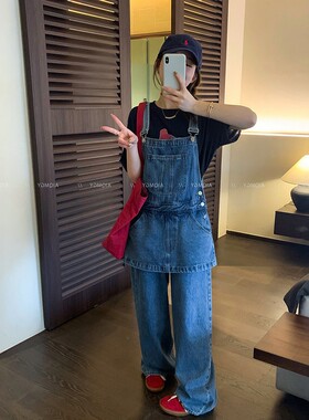 送运费险韩系牛仔背带裤连体长裤