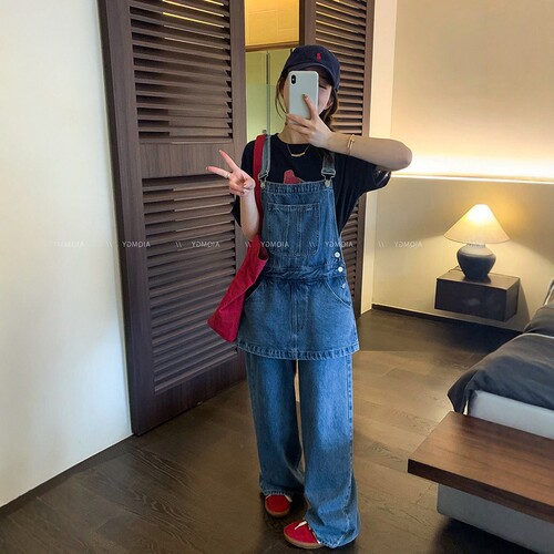 送运费险韩系牛仔背带裤连体长裤