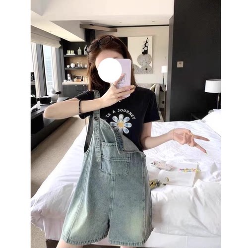 杨杨同款牛仔背带裤女小个子短裤