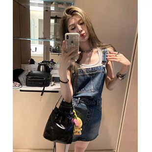 甜酷复古牛仔背带裙夏季新款a字显瘦连衣裙大人顽童牛仔裙短裙女