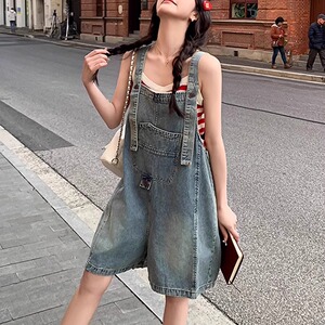牛仔背带裤女夏季新款宽松显瘦复古百搭减龄洋气小个子连体短裤薄