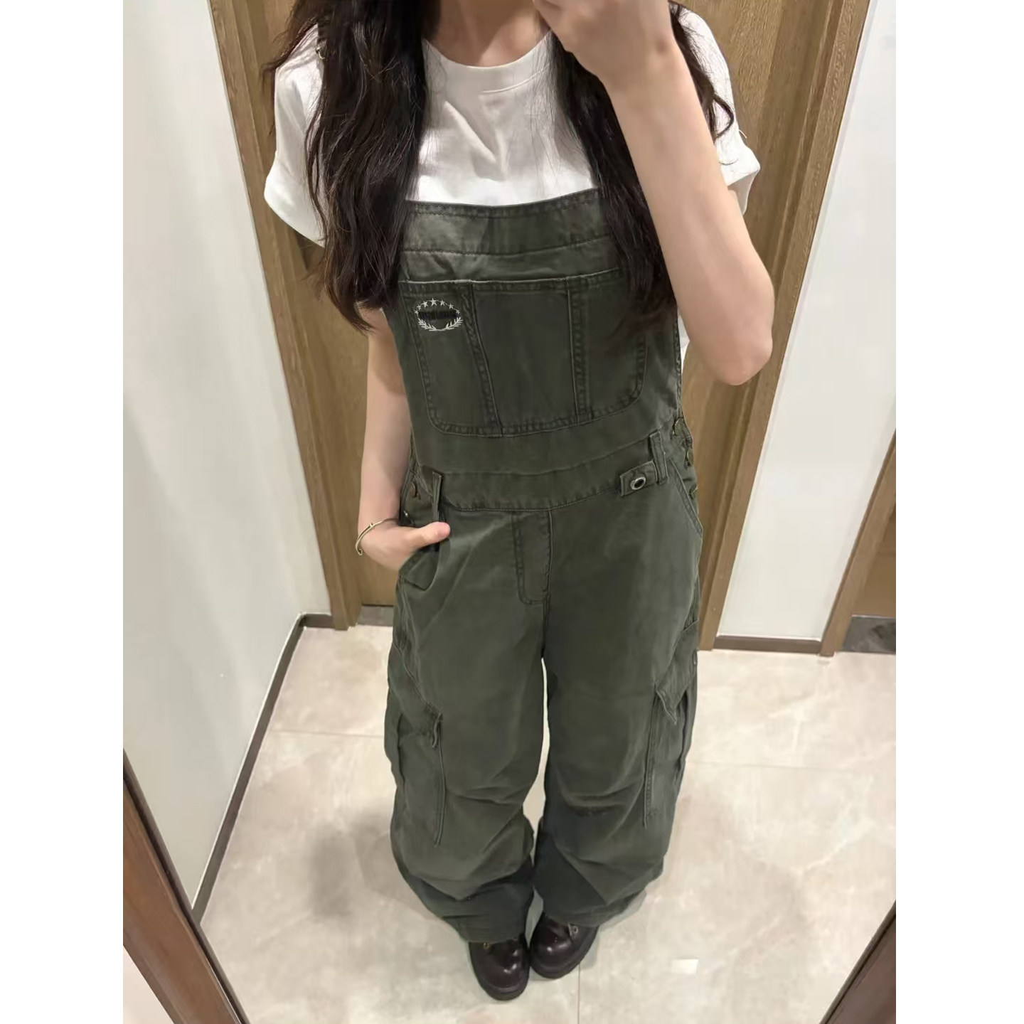 美式复古水洗工装大口袋背带裤女夏季2026新款设计感阔腿连体裤潮