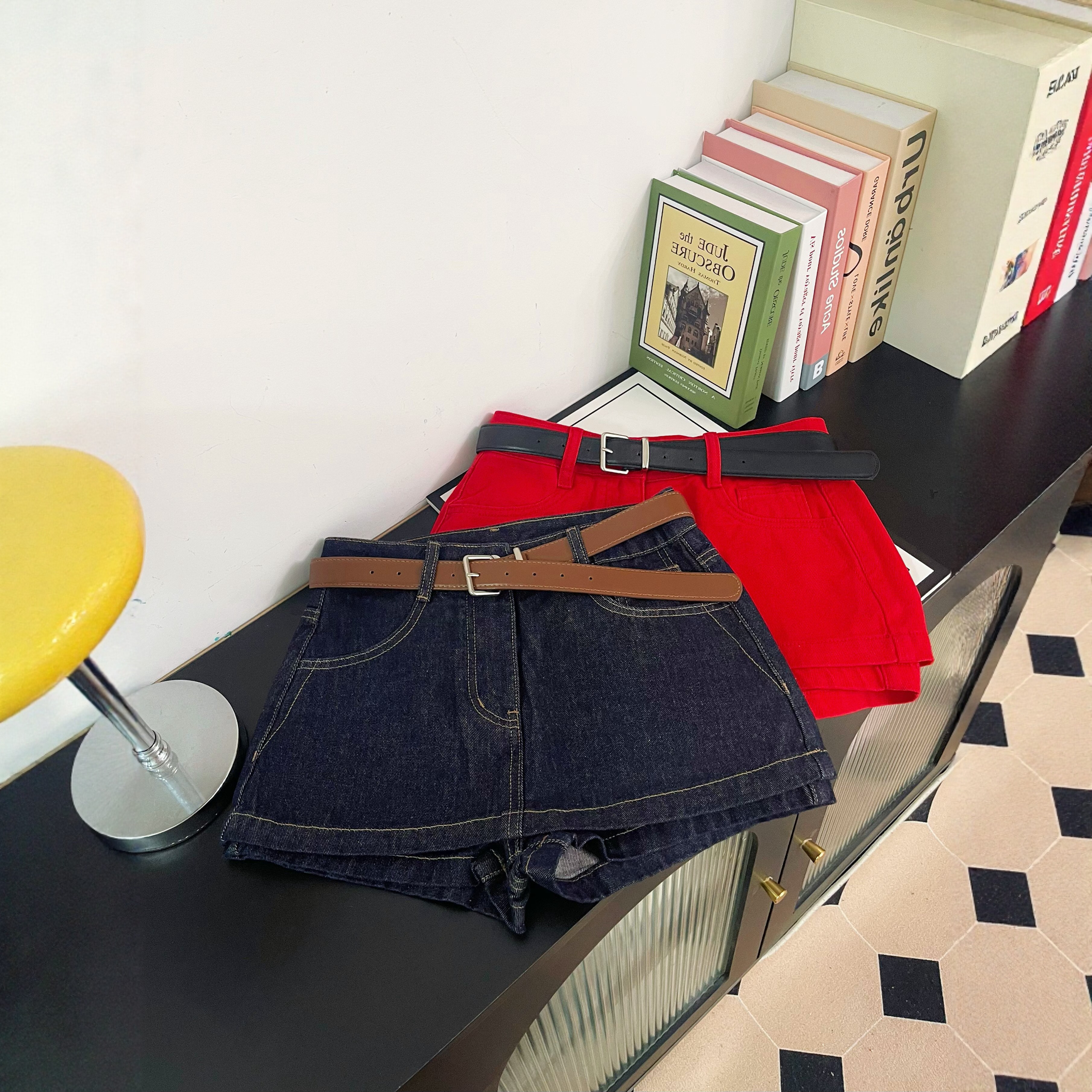 超好看 '露si同款’辣妹佰搭W！赛诺纺100棉牛仔短裤腰带a字裙裤