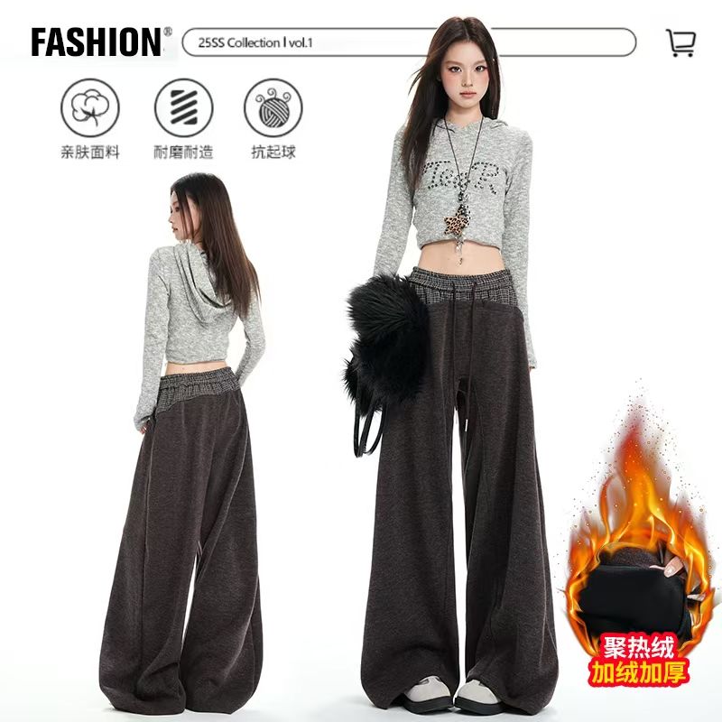 加绒阔腿卫裤女秋冬新款