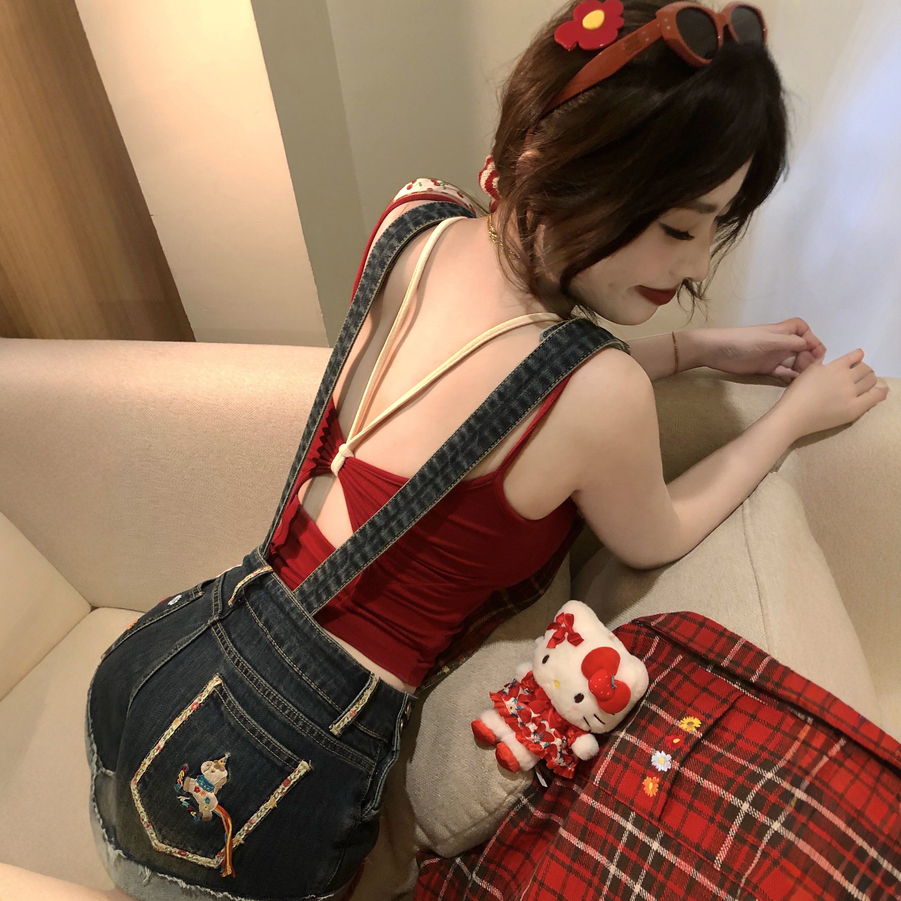 甜酷碎花牛仔背带短裤女夏季新款设计感小众时尚百搭显瘦连体裤子