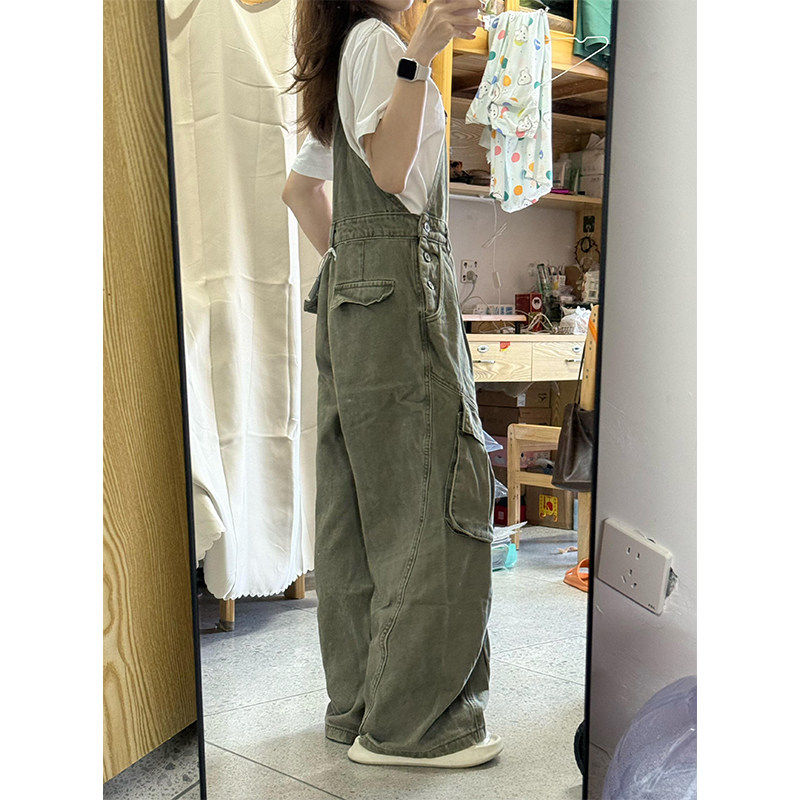酷风绿色工装背带裤女春夏新款宽松休闲裤子美式复古阔腿裤连体裤,女装/女士精品,牛仔裤,淘宝优惠券,粉丝福利购,淘宝优惠卷