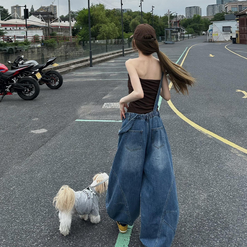 复古破洞牛仔阔腿裤女夏显瘦百搭