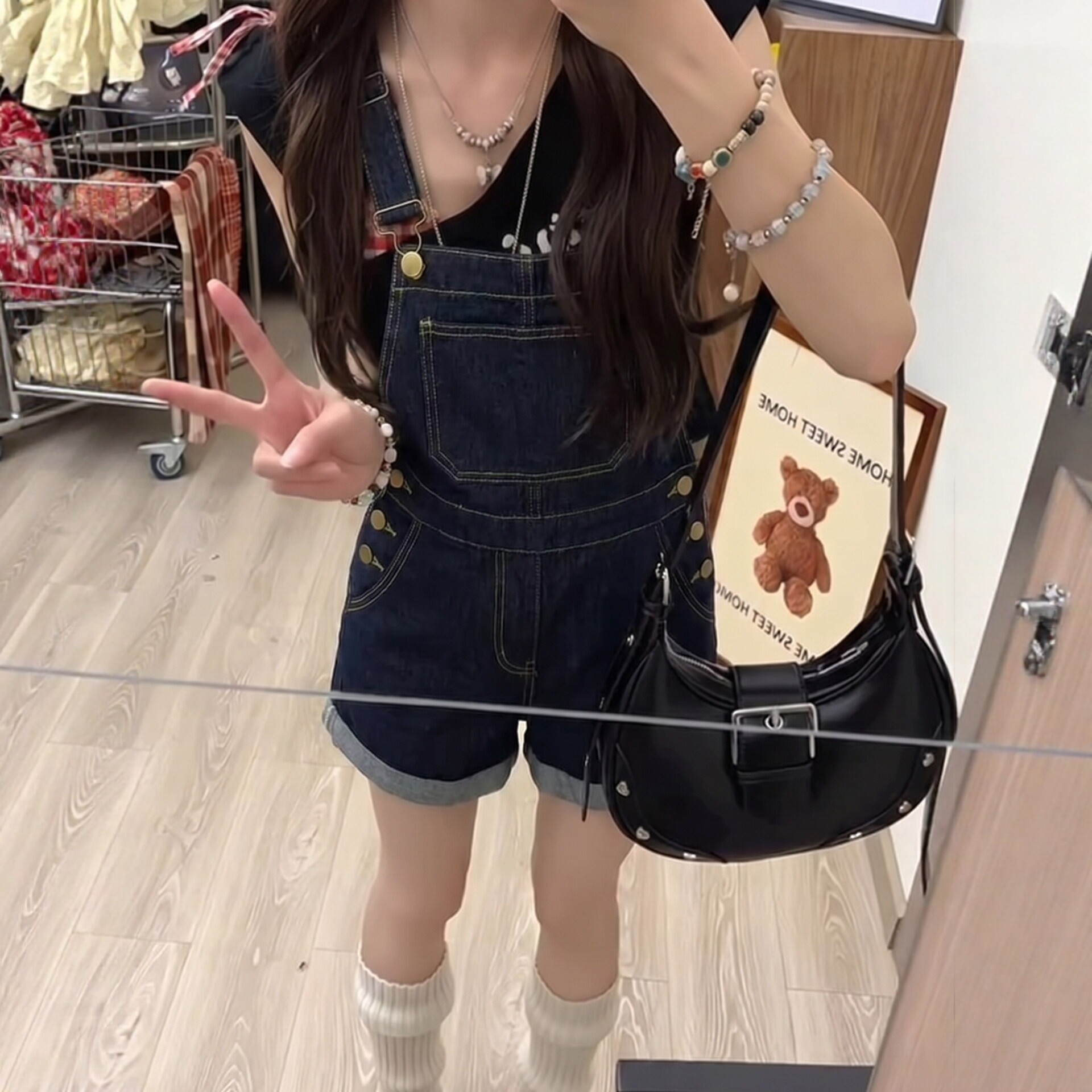 甜酷风牛仔背带短裤女2026夏季新款高腰显瘦小个子阔腿短裤连体裤