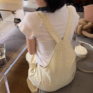 牛仔背带裤女2025春夏新款复古圆点宽松显瘦直筒阔腿拖地连体长裤