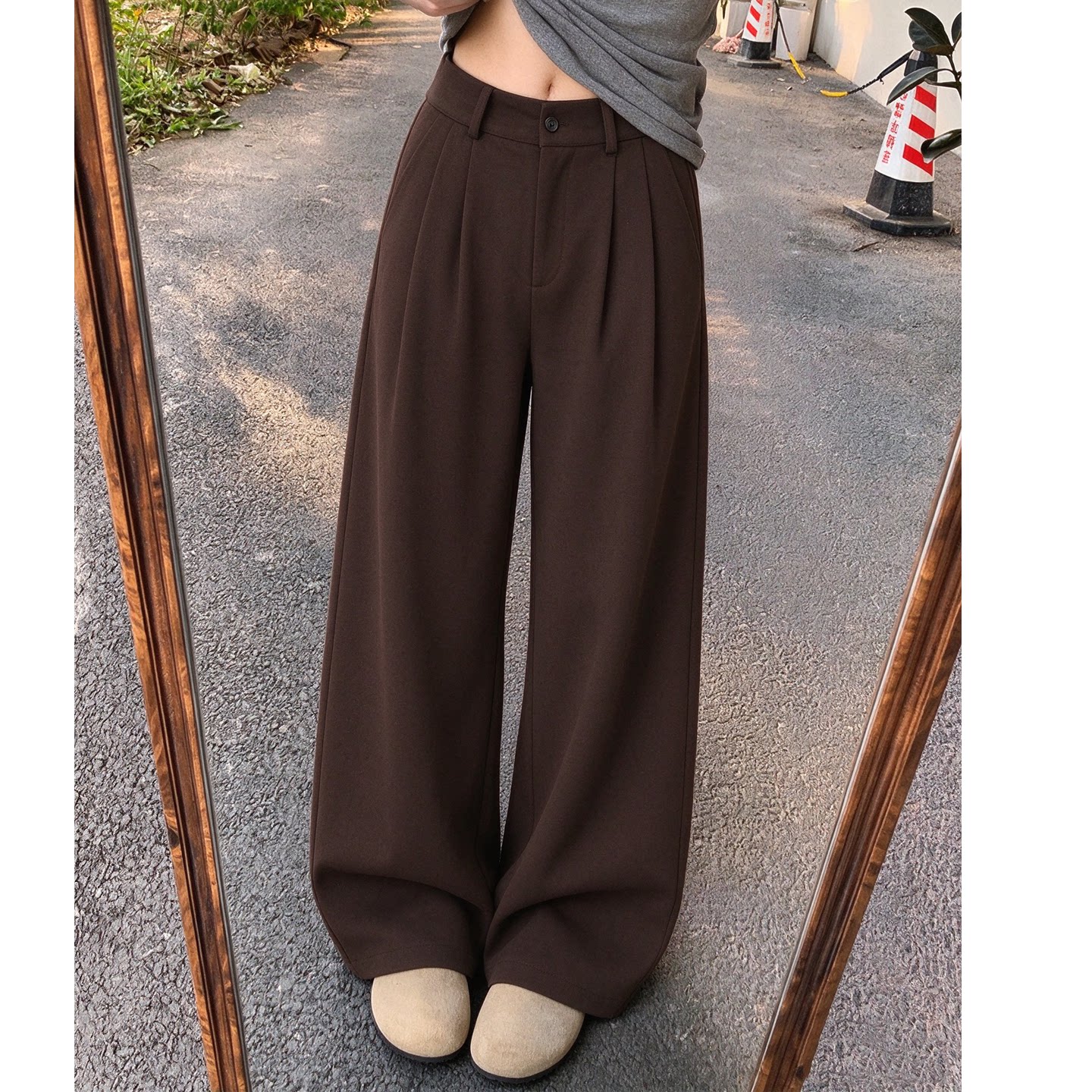 美拉德棕色阔腿西装裤女设计感小众高腰显瘦宽松垂感直筒休闲裤子