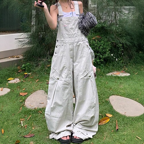 送退货宝水洗大口袋工装背带裤女