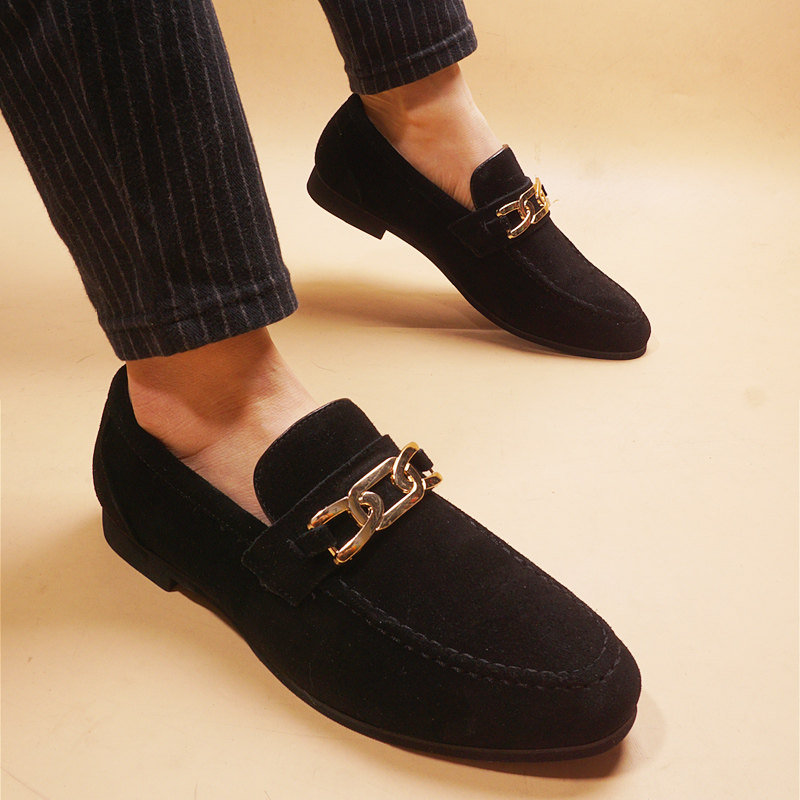 春夏季新款韩版尖头士皮鞋磨砂反绒皮套脚潮流商务休闲内增高鞋