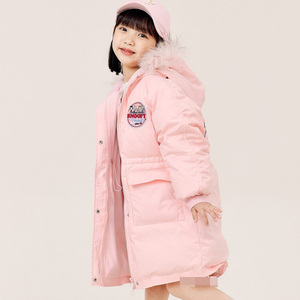 90白鹅绒  小鸟家童装冬季女童毛领羽绒服时尚洋气粉中长款外套厚