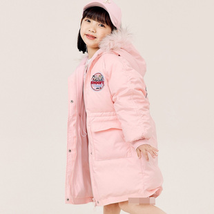 90白鹅绒鹅绒服 小鸟家童装冬季女童保暖长款毛领羽绒服儿童外套