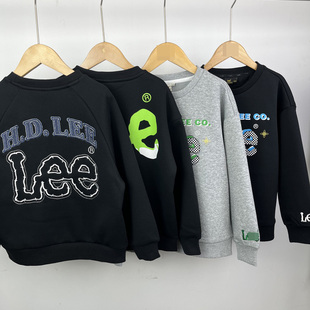 纯原 25冬季款男女童同款加绒卫衣 个性印花刺绣儿童保暖圆领上衣