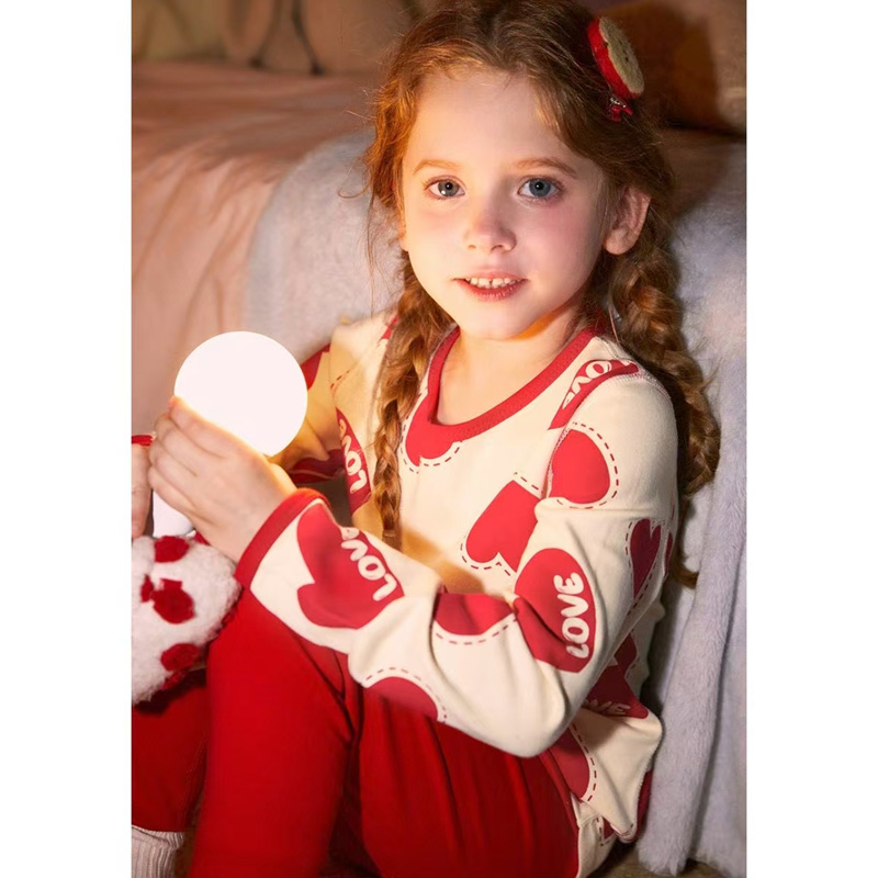 果k 童装秋冬款女童爱心印花家居服棉弹力修身女孩子秋衣秋裤套装