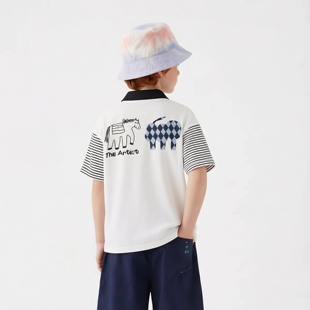 马其顿童装夏季男童后背小马印花翻领T恤纯棉舒适儿童短袖polo衫