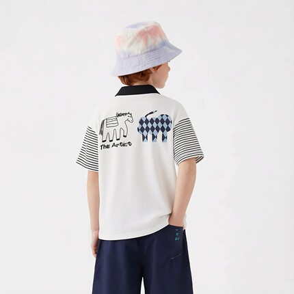 马其顿童装夏季男童后背小马印花翻领T恤纯棉舒适儿童短袖polo衫
