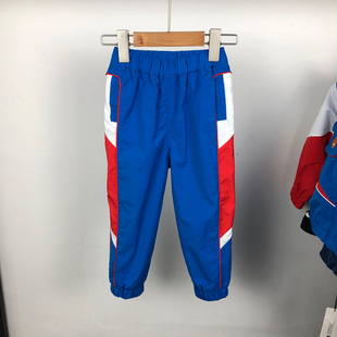 马其顿童装春季男童小童运动裤时尚拼色潮儿童束脚裤蓝色休闲裤子