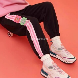 马其顿童装冬款女童加绒针织裤时尚拼接运动裤大童休闲裤加厚卫裤