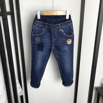 小熊秋冬款贴布深蓝色薄绒童装