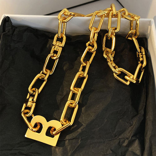 金色B字母粗项链女款小众